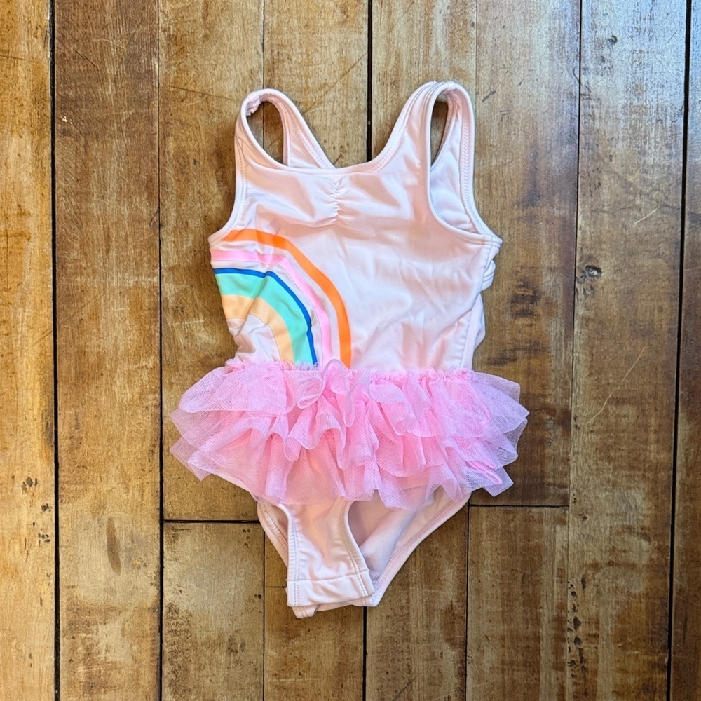 Cat & Jack Pink Swimsuit Tutu 3T rainbow one piece suit summer vacation